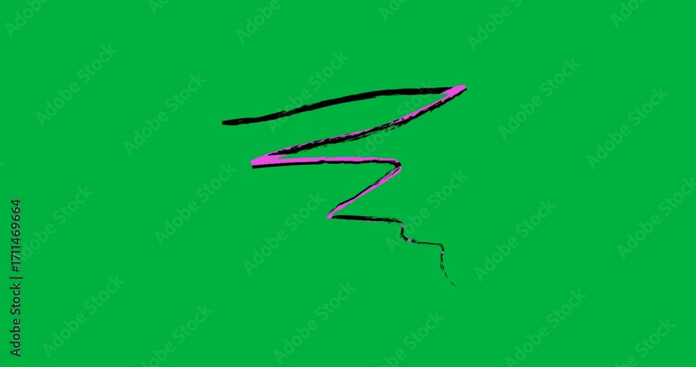 Poster magenta line emerging morphing into 3-loop receding repeating forming loop on transparent canvas