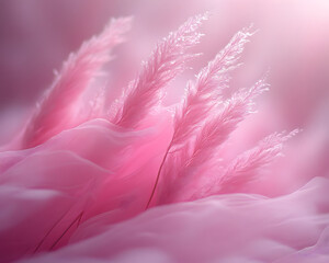 Pink Pampas Grass and Silk Fabric Abstract Background Illustration