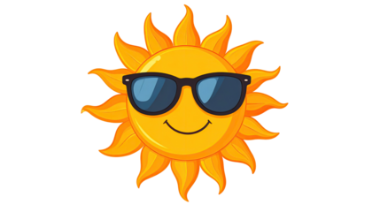 Cartoon sun with sunglasses.  Smiling sun