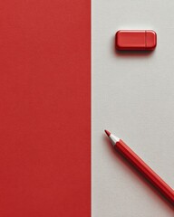 Red pencil, red USB drive, grey background