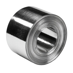 Rolled metallic strip. Shiny, reflective metal coiled
