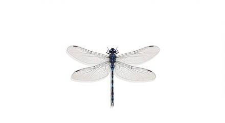 Minimal dragonfly with transparent holographic wings, clean white space for advertising text