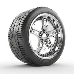 Obraz premium A shiny alloy wheel with a performance tire, showcasing design and functionality.