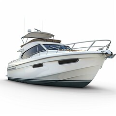 Naklejka premium A sleek white motorboat with a modern design, ideal for leisure cruising on water.