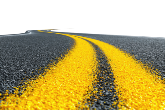 Winding asphalt road with bright yellow center lines