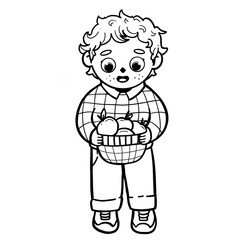 Cute Boy in Plaid Sweater - Line Art
