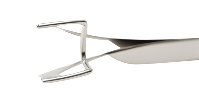 Heart surgery retractor tool, stainless steel, (clean modern detail, transparent isolated background	
