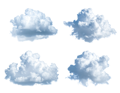 Four stylized cloud shapes