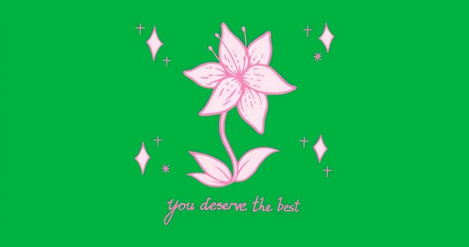 Pink flower with brightening halo pulsing sparkles glowing text inspiring on transparent background