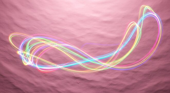 Abstract Light Trails Pink Background Rainbow Colors