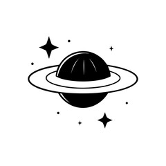 Illustration of a planet with stars around on transparent background