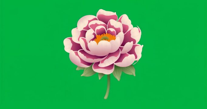 At start peony rotating, revealing stamen and showcasing layers over transparent backdrop