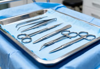 Sterile Surgical Instruments Arranged on Tray