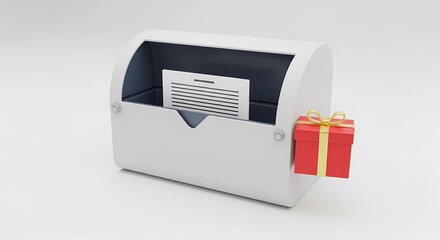 Mailbox with letter and gift present concept for christmas holiday or birthday celebration idea render