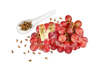 fresh red grapes with grape seed oil and seeds