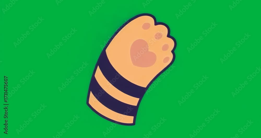 Aufkleber orange paw hovering over glitchy pixel field on transparent backdrop, oscillating left-right