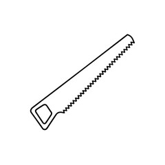 Illustration of a hand saw tool in outline on transparent background