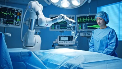 Surgical robot assisting surgeon - Powered by Adobe