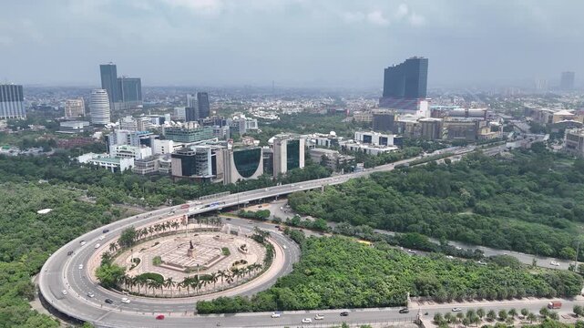 Aerial view of Noida Film city and Ambedkar park in Noida, Uttar Pradesh, India