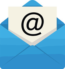 Open Blue Envelope with At Symbol on Paper Keywords: email, envelope, mail, message, communication, contact, at symbol, @ symbol