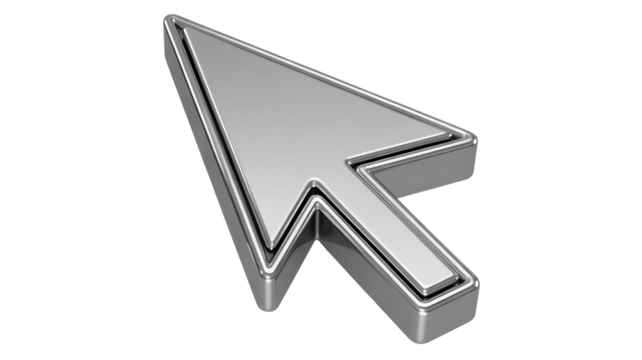 Sleek metallic cursor pointing, suggesting action, click, and navigation easily