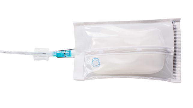 IV drip bag with tube set, essential for surgery, (clean modern detail, transparent  isolated background	

