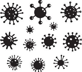 Vector microorganism silhouette icons set, medical germs cells biology shapes