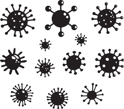 Vector microorganism silhouette icons set, medical germs cells biology shapes