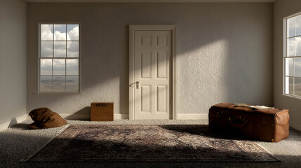 with only one luggage and taped box under ambient daylight