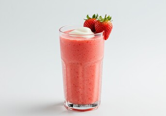 Fruit Smoothie with Banana and Strawberry on White Background 