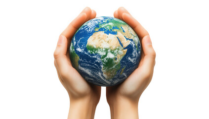Hands holding the earth globe isolated on transparent background