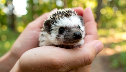 Tiny hedgehog in hands