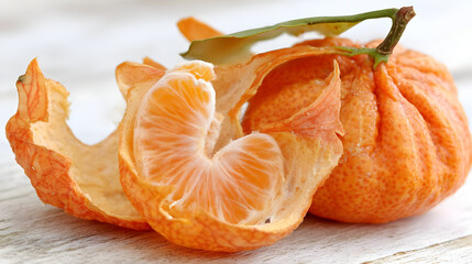 tangerine sitting on corner of a clean white table