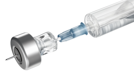 Medical syringe filled with transparent fluid, used during heart operation, (clean modern detail, transparent isolated background