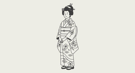 Elegant Japanese Geisha Illustration Showcasing Traditional Kimono Attire and Cultural Heritage for Educational Purposes and Artistic Representations.