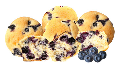 delicious blueberry muffins, some cut in half