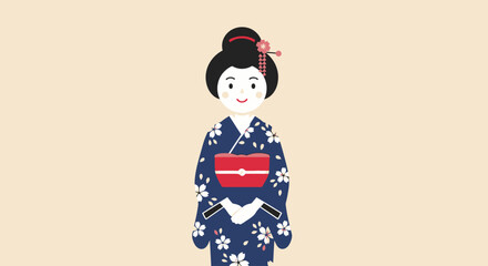 Elegant Japanese Geisha Illustration in Traditional Kimono for Cultural Representation and Educational Material and Design Projects on Japanese Culture.