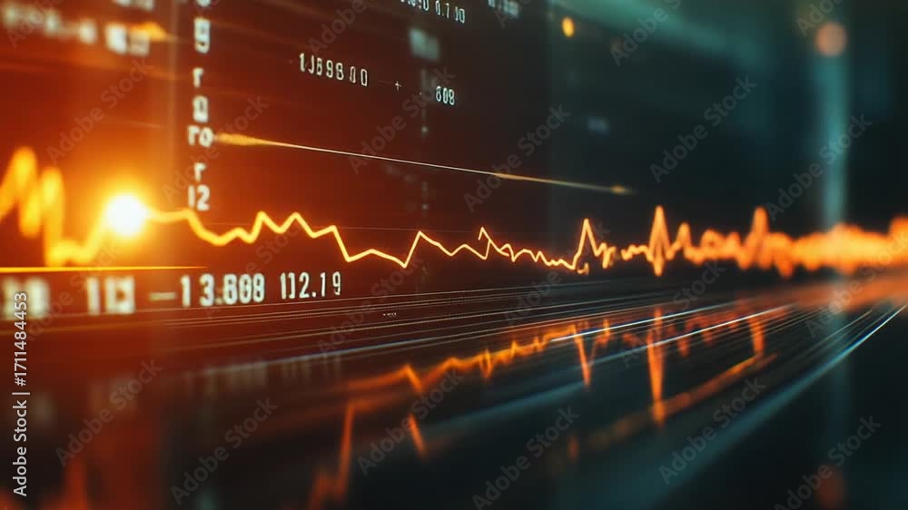 Wall mural vibrant digital pulse graph with glowing lines and data