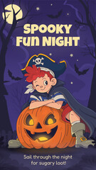 Smiling Pirate Kid with Candy Bucket Halloween Art