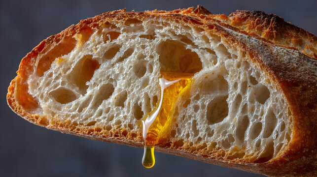 baguette with a drop of olive oil on modern black background - Powered by Adobe