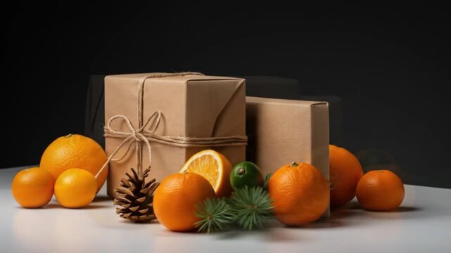 Citrus  rustic gifts create festive stilllife