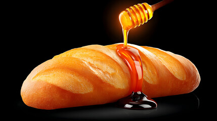 baguette with a drop of olive oil on modern black background