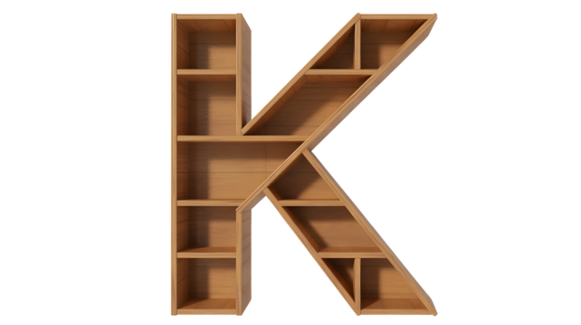 Elegant wooden letter K shelving unit for stylish home or office decor display