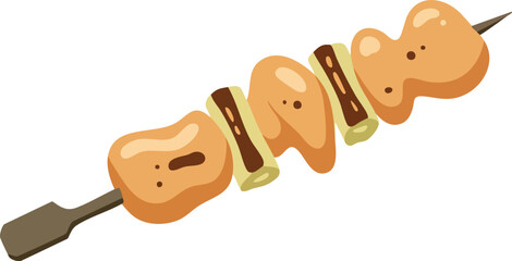 A single skewer of grilled Japanese yakitori with chicken and green onion, depicted in a simple vector illustration style.