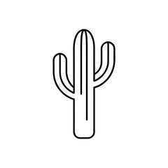 Outline drawing of a saguaro cactus plant on transparent background
