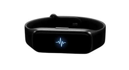 Black smart watch with heart rate monitor isolated on transparent background, a sleek and modern device for tracking fitness and health metrics