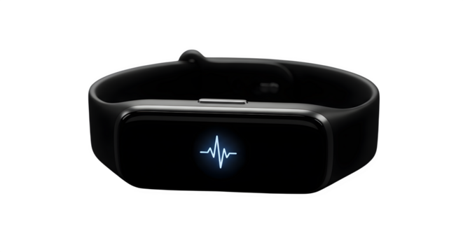 Black smart watch with heart rate monitor isolated on transparent background, a sleek and modern device for tracking fitness and health metrics