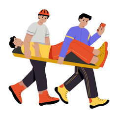 Flat style illustration depicting a rescue team carrying stretcher
