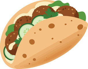 Close-up shot of a delicious falafel wrap with fresh vegetables and creamy sauce.