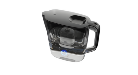 Water filter pitcher isolated on transparent background, designed to purify tap water and improve its taste, ensuring clean and healthy hydration